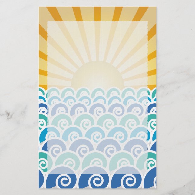 Papelería A lo largo de las olas, estacionería azul (Anverso)