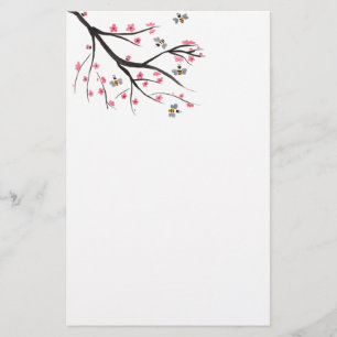 Papelería Abejas y flores de cerezo de la miel inmóviles