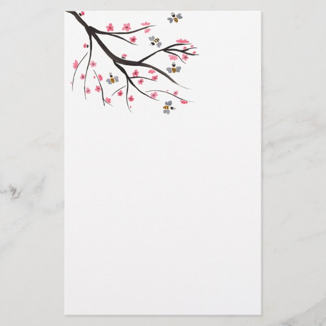 Papelería Abejas y flores de cerezo de la miel inmóviles (Anverso)