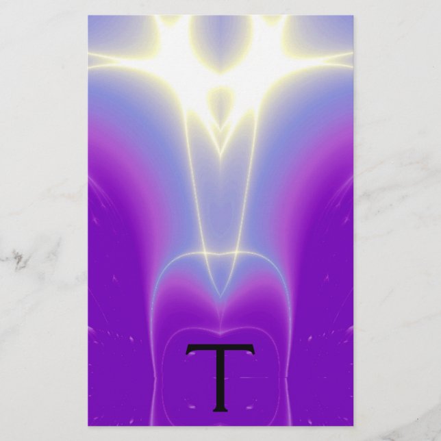 PAPELERÍA ABSTRACTO PURPLE BLUE LIGHT WAVES MONOGRAM (Anverso)
