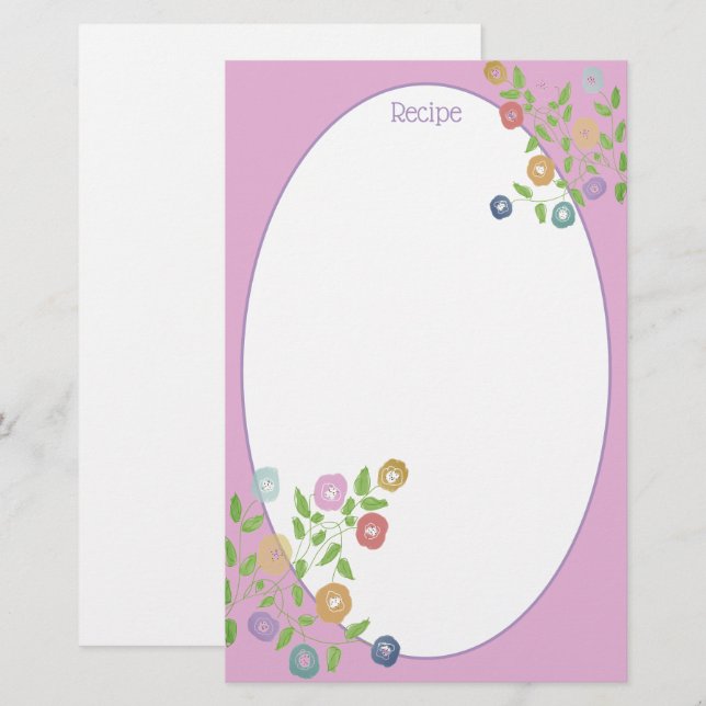 Papelería Acentuación Floral Azul Y Púrpura Rosa (Anverso / Reverso)