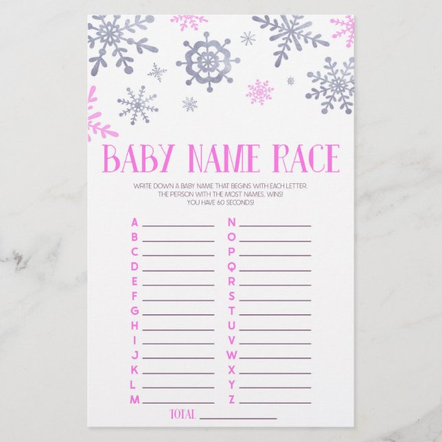 Papelería Actividad de juego de Baby Shower de Raza con nomb (Anverso)