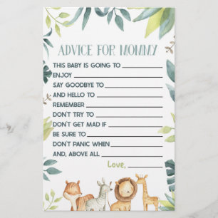 Papelería Actividad de juego de Safari Animal Advice Baby Sh
