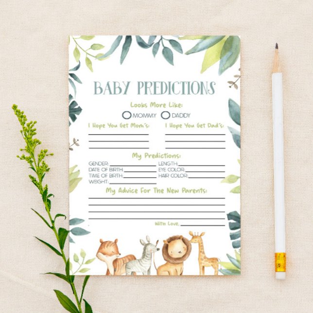 Papelería Actividad de predicciones de Baby Shower de animal (Subido por el creador)