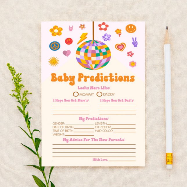 Papelería Actividad de predicciones de Baby Shower Groovy de (Subido por el creador)