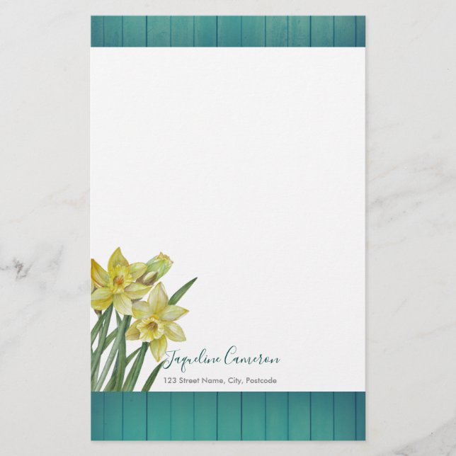 Papelería Acuarela Daffodils Ilustracion botánico (Anverso)