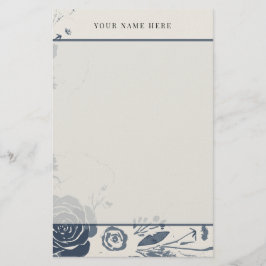 Papelería Acuarela floral azul marino con nombre