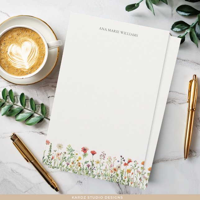 Papelería Acuarela Floral Elegante Chic (Sheets are shown in 8.5 x 5.5 inches on thin matte paper. Buy 10 sheets or more.)