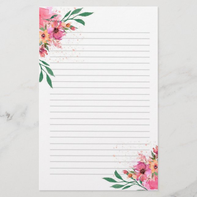 Papelería Acuarela Floral Rosa Llenada (Anverso)