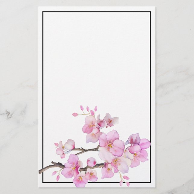 Papelería Acuarela flores rosadas de cerezo en flor (Anverso)