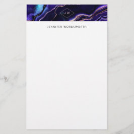 Papelería Acuarela Geode Deep Blue Purple Rosa Agate de Oro