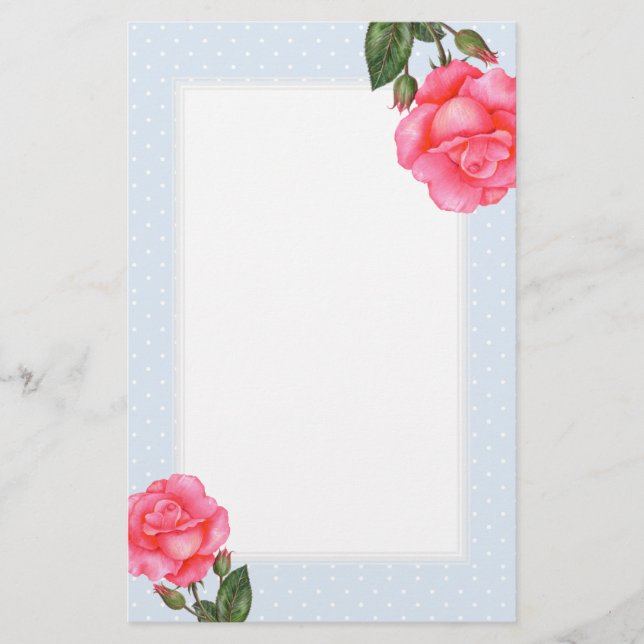Papelería Acuarela Rosa Rosa Flora Arte Floral Punto Polka (Anverso)