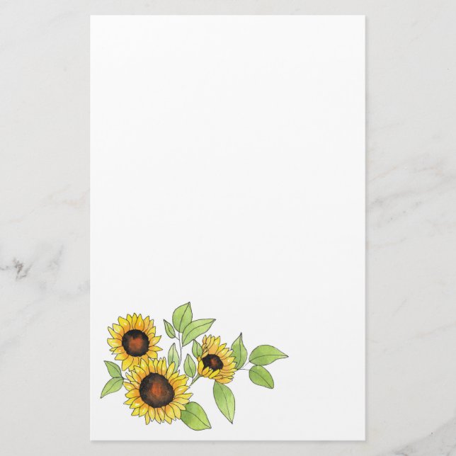 Papelería Acuarela y girasoles de pluma (Anverso)