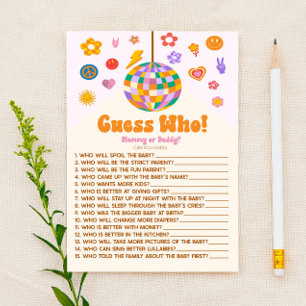 Papelería ¡Adivina quién de los 70 retro! Juego Baby Shower
