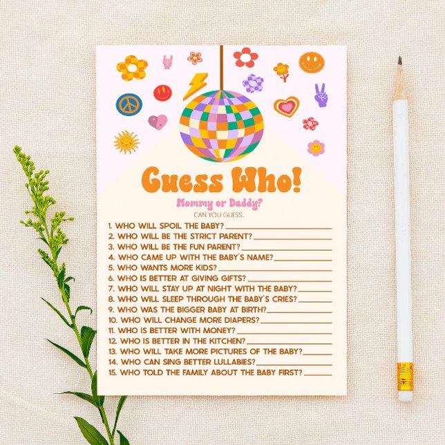 Papelería ¡Adivina quién de los 70 retro! Juego Baby Shower (Subido por el creador)