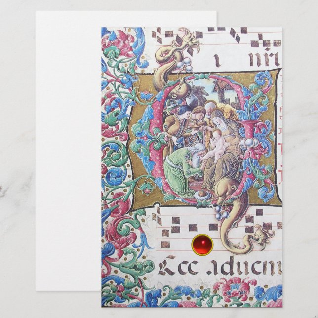 PAPELERÍA ADORACIÓN DE MAGI , MONOGRAMA DE NATIVIDAD CON DOL (Anverso / Reverso)