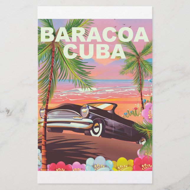 Papelería Afiche de Baracoa Cuba sobre viajes en auto (Anverso)