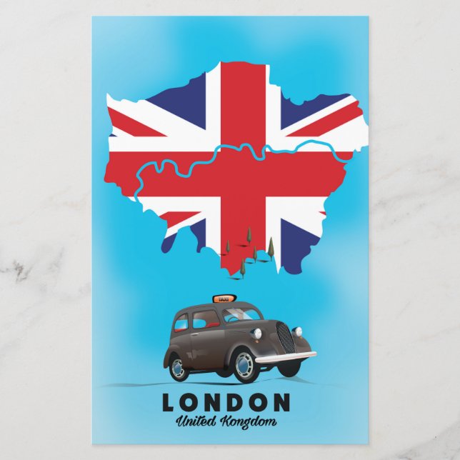 Papelería Afiche de viaje con mapa ilustrado de Londres (Anverso)