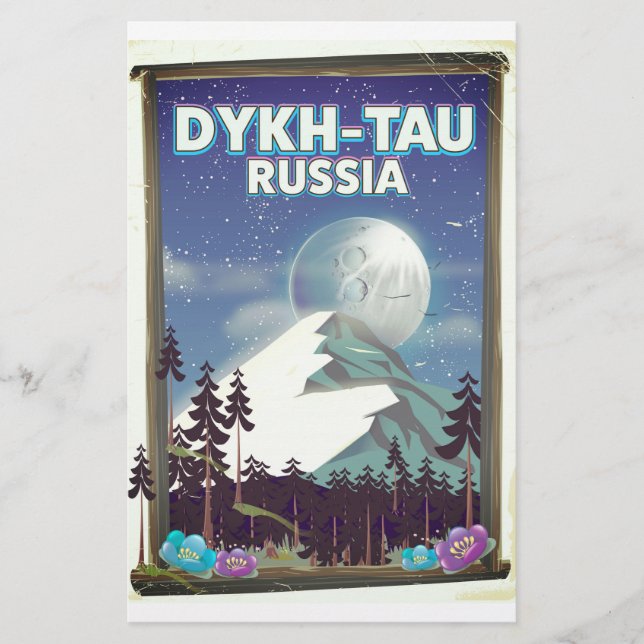 Papelería Afiche de viaje de Dykh-Tau Rusia. (Anverso)