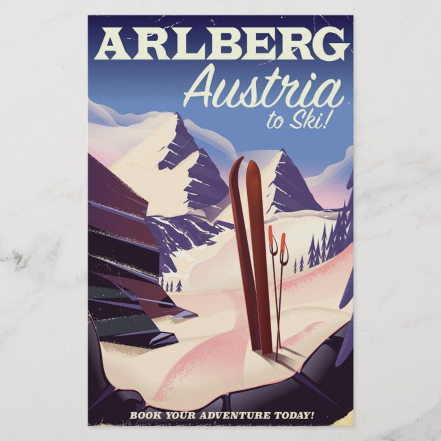 Papelería Afiche de viaje de esquí de Arlberg Austria (Anverso)