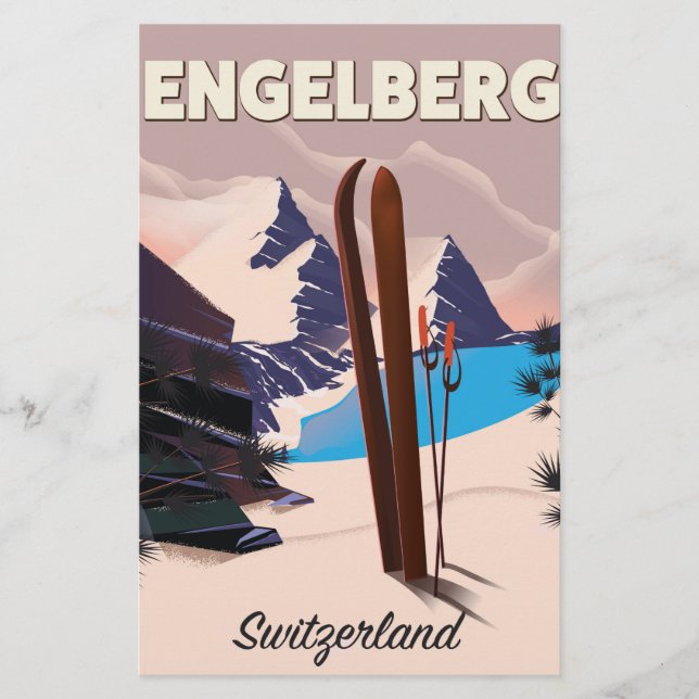 Papelería Afiche de viaje en esquí de Engelberg Suiza (Anverso)
