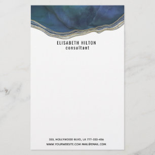 Papelería ágata geoda azul marino dorado contemporáneo