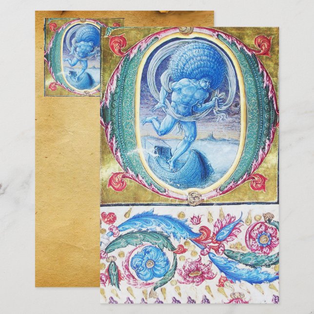 PAPELERÍA ALEGORÍA DE MINIATURA DE FLORES ANTIGUOS VIENTOS M (Anverso / Reverso)