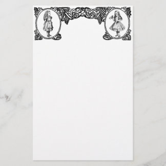 Papelería Alicia en marco del vintage del país de las