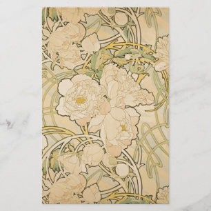 Papelería Alphonse Mucha Peonies Peony Rosas Fawn 1897