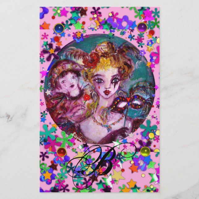 PAPELERÍA AMANTES MASQUERADOS VENECIANOS, MÁSCARAS CONFETTI  (Anverso)