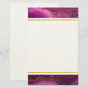 Papelería Ametismo Púrpura Y Agante Abstracto De Oro