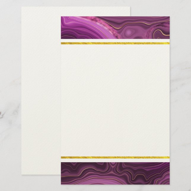 Papelería Ametismo Púrpura Y Agante Abstracto De Oro (Anverso / Reverso)