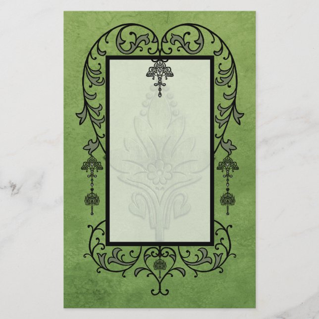 Papelería Amoroso: PERGAMINO ENVEJECIDO en verde (Anverso)