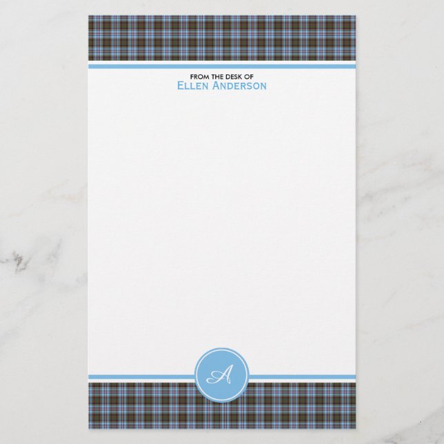 Papelería Anderson Family Tartan Light Blue Planteada Monogr (Anverso)