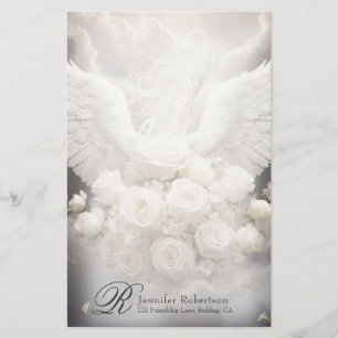 Papelería Ángel Alas y Rosas Monograma Stationery