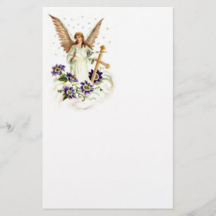 Papelería Ángel Con Flores Cruzadas Y Clematis
