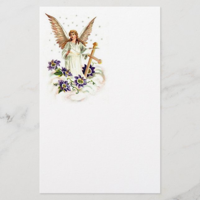 Papelería Ángel Con Flores Cruzadas Y Clematis (Anverso)