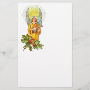 Papelería Ángel del vintage con acebo y la mandolina