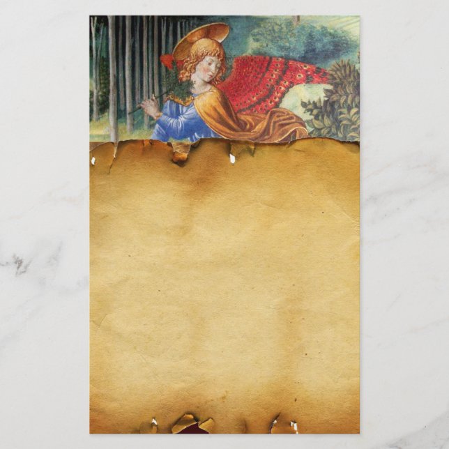 Papelería Ángel reuniendo flores en un paisaje celestial (Anverso)