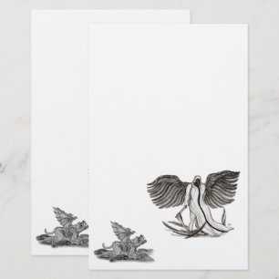 Papelería Ángel Uriel con Golem, diseño blanco y negro