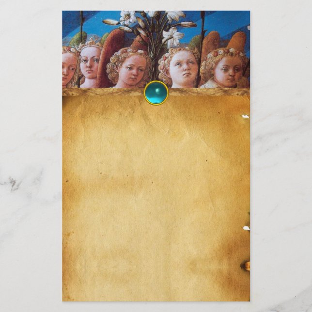 Papelería ANGELES CON LILIAS BLANCAS PISO Zafiro Azul (Anverso)