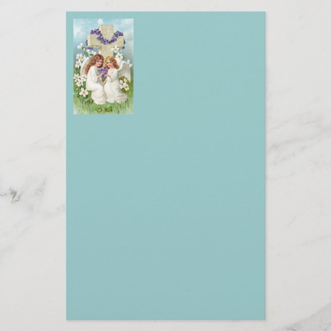 Papelería Ángeles lindos con la cruz y las flores (Anverso)