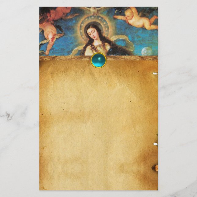 PAPELERÍA ANGELES Y PARQUÉ VIRGEN CON GEMAS AZULES (Anverso)
