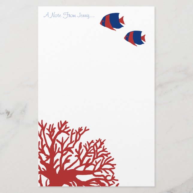 Papelería Angelfish tropical azul y rojo (Anverso)