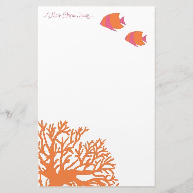 Papelería Angelfish tropical naranja y rosa (Anverso)