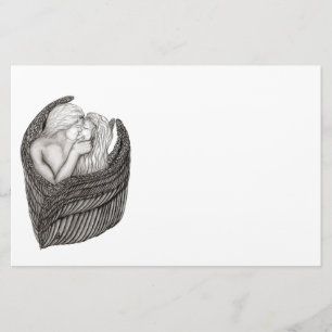 Papelería Angels Kissing , diseño en blanco y negro