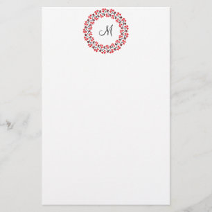Papelería Anillo de flores rojas Monograma personalizado ini