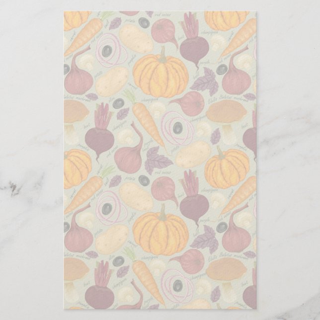 Papelería Antecedentes retro de verduras frescas (Anverso)