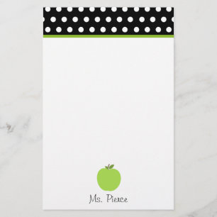Papelería Apple verde/negro con los lunares blancos
