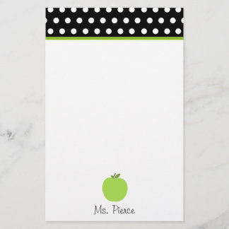 Papelería Apple verde/negro con los lunares blancos